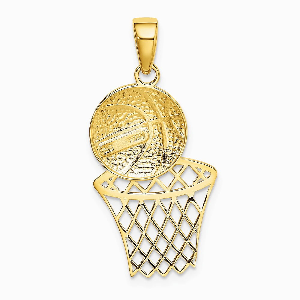 10K / 14K Yellow Gold Basketball and Net Pendant - Product Photo
