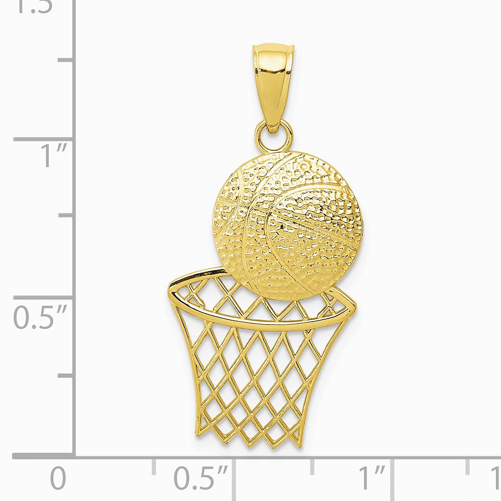 10K / 14K Yellow Gold Basketball and Net Pendant - Product Photo