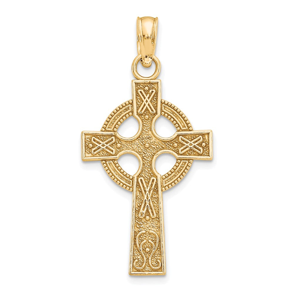 10K / 14K Yellow Gold Celtic Cross with Eternity Circle Pendant - Product Photo