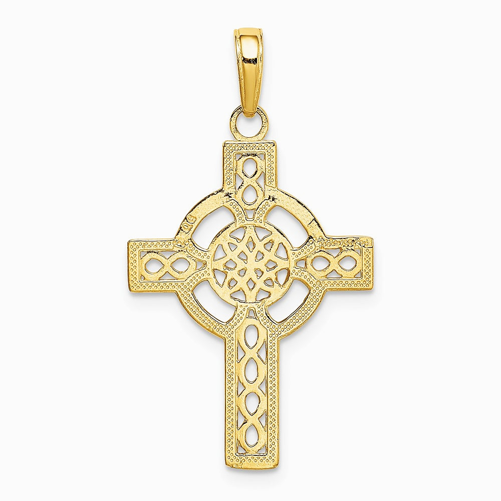 10K / 14K Yellow Gold Diamond-cut Celtic Cross Pendant - Product Photo