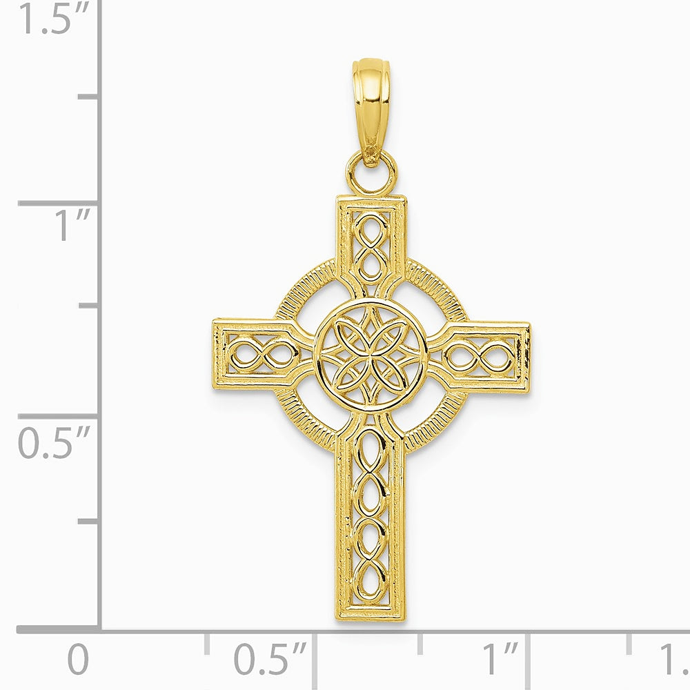 10K / 14K Yellow Gold Diamond-cut Celtic Cross Pendant - Product Photo