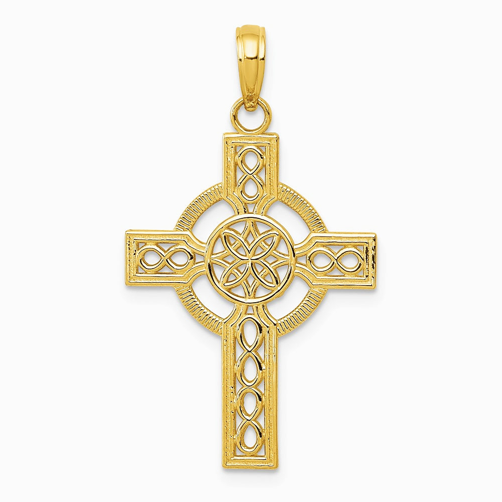 10K / 14K Yellow Gold Diamond-cut Celtic Cross Pendant - Product Photo