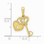 10K / 14K Yellow Gold Polished Heart Key and Heart Lock Charm - Product Photo