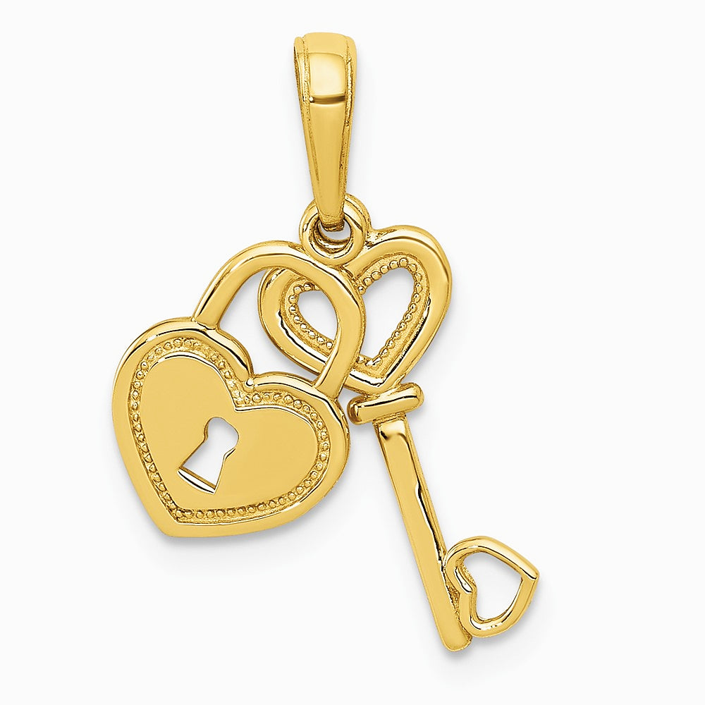 10K / 14K Yellow Gold Polished Heart Key and Heart Lock Charm
