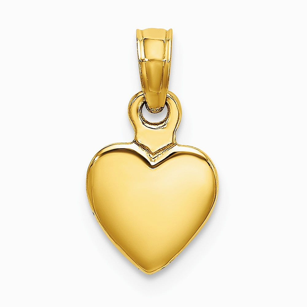 10K / 14K Yellow Gold Polished Solid 3D Heart Pendant - Product Photo