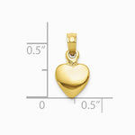 10K / 14K Yellow Gold Polished Solid 3D Heart Pendant - Product Photo