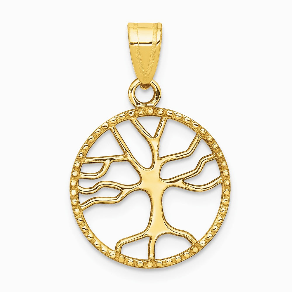 10K / 14K Yellow Gold Gold Polished Small Tree of Life in Round Pendant - Product Photo