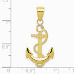 10K / 14K Yellow Gold Polished Anchor with Textured Rope - Product Photo