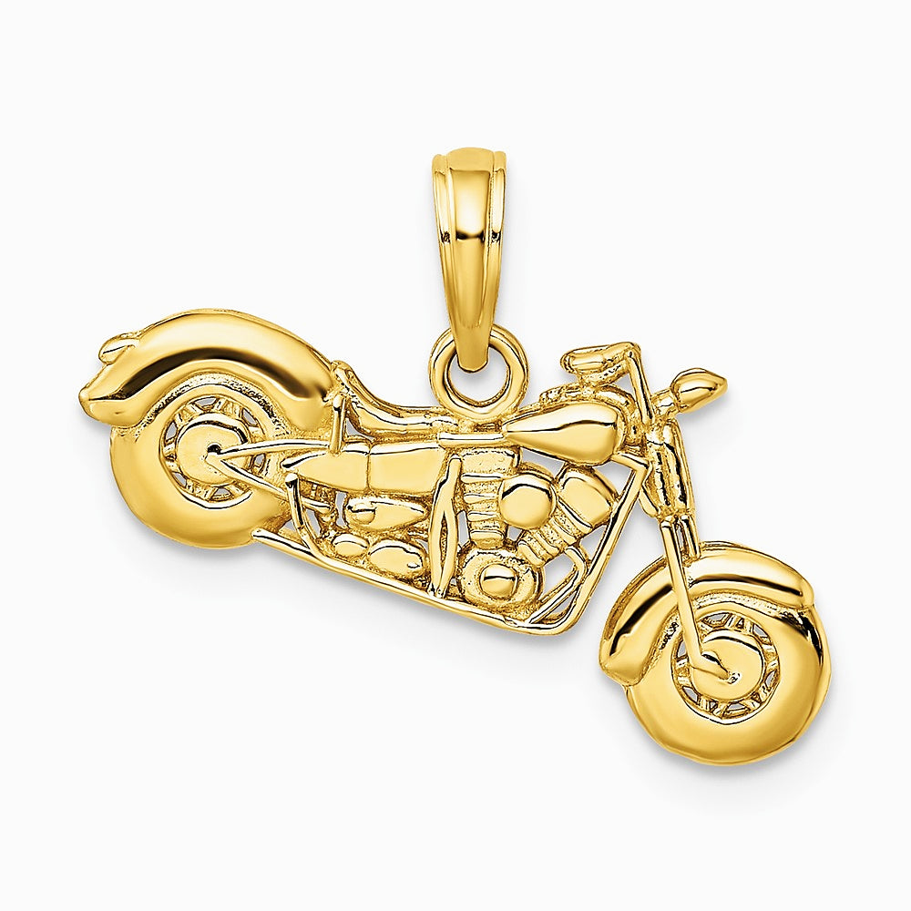 10K / 14K Yellow Gold Gold Polished Textured 3-D Motorcycle Pendant - Product Photo