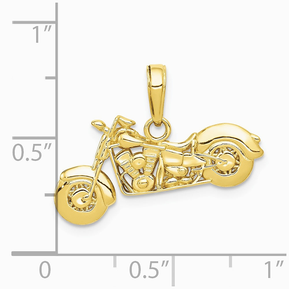 10K / 14K Yellow Gold Gold Polished Textured 3-D Motorcycle Pendant - Product Photo