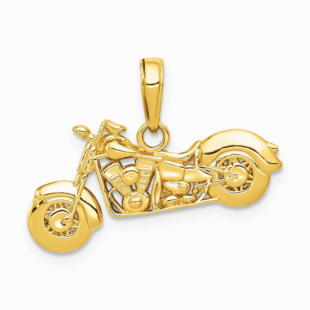 10K / 14K Yellow Gold Gold Polished Textured 3-D Motorcycle Pendant - Product Photo
