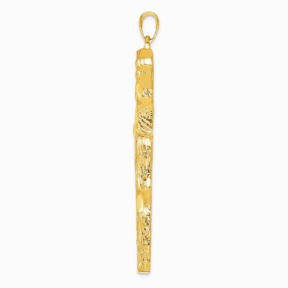 10K / 14K Yellow Gold Large Textured Cross Pendant - Product Photo