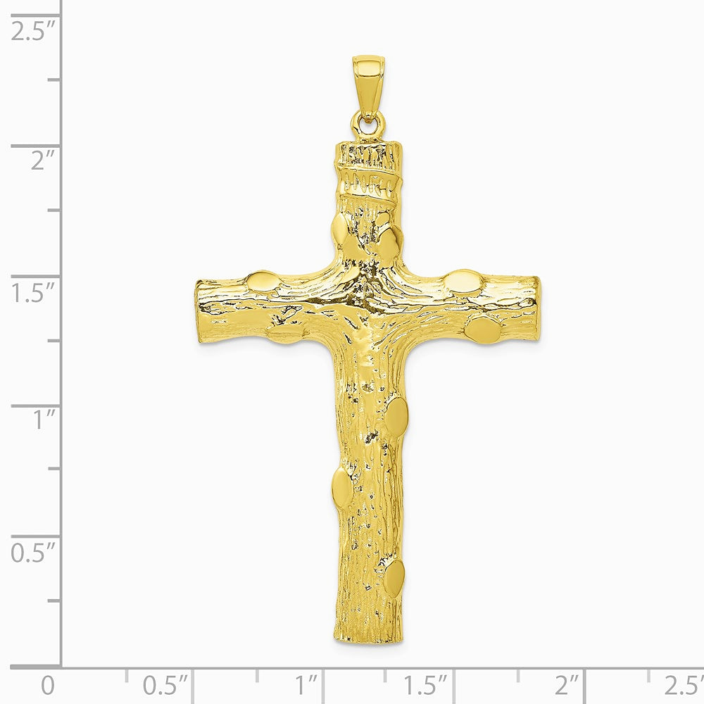 10K / 14K Yellow Gold Large Textured Cross Pendant - Product Photo