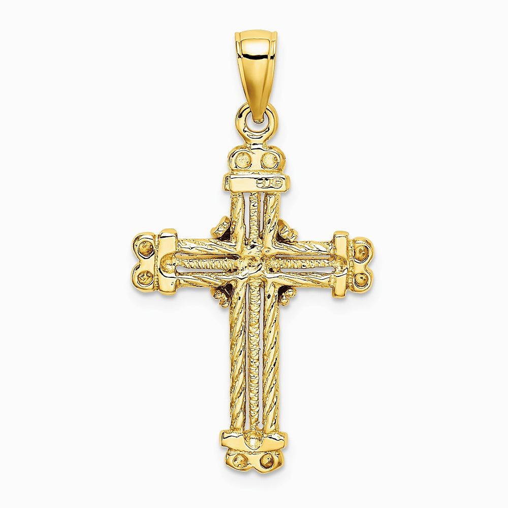 10K / 14K Yellow Gold Gold Polished Textured Cross Pendant - Product Photo
