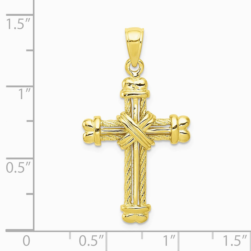 10K / 14K Yellow Gold Gold Polished Textured Cross Pendant - Product Photo