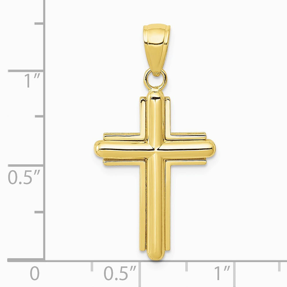 10K / 14K Yellow Gold Gold Polished Beveled Stick Cross W/Frame Pendant - Product Photo
