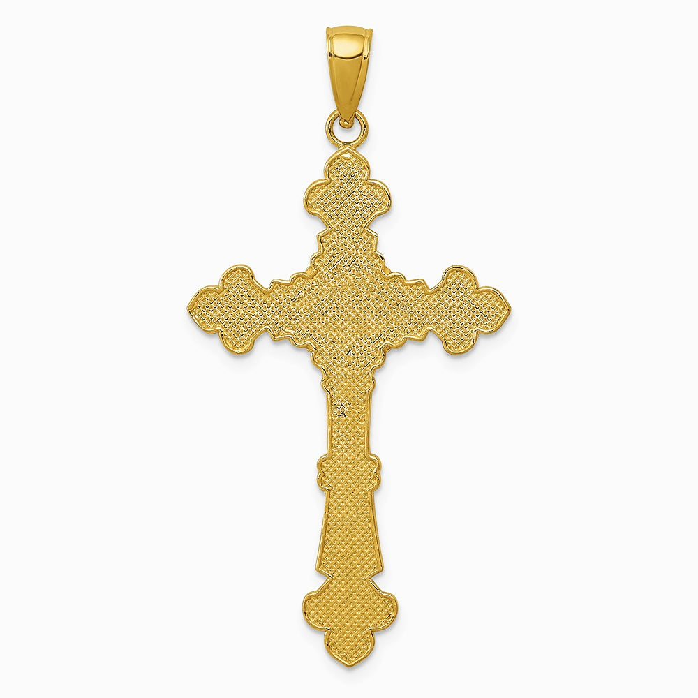 10K / 14K Yellow Gold Polished Textured INRI Crucifix Fleur de Lis Pendant - Product Photo