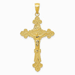 10K / 14K Yellow Gold Polished Textured INRI Crucifix Fleur de Lis Pendant - Product Photo