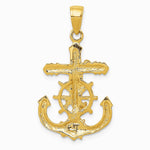 10K / 14K Yellow Gold Pol. & Textured 2-D Mariners Crucifix Rope/Wheel Pendant - Product Photo