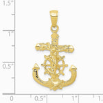 10K / 14K Yellow Gold Pol. & Textured 2-D Mariners Crucifix Rope/Wheel Pendant - Product Photo