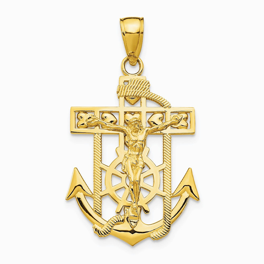 10K / 14K Yellow Gold Gold Polished & Textured Mini Mariners Crucifix Pendant - Product Photo