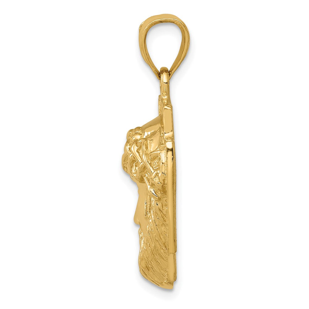 10K / 14K Yellow Gold Gold Polished 2-D Large Jesus Head with Crown Pendant - Product Photo