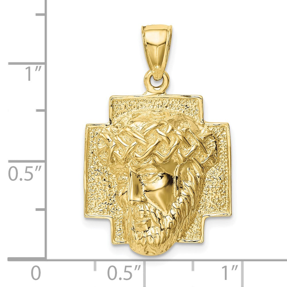 10K / 14K Yellow Gold Gold Polished 2-D Large Jesus Head with Crown Pendant - Product Photo