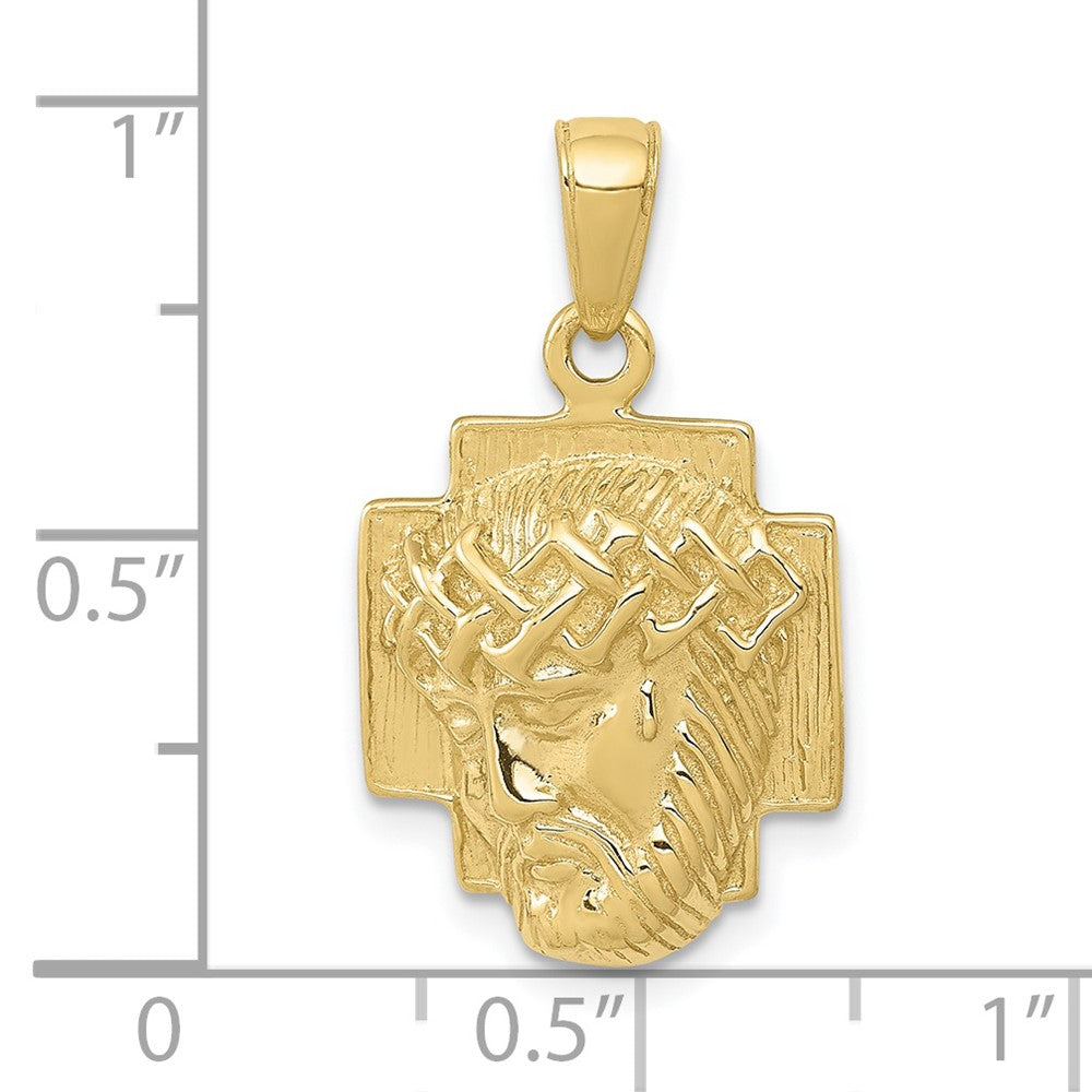 10K / 14K Yellow Gold Gold Polished 2-D Small Jesus Head with Crown Pendant - Product Photo