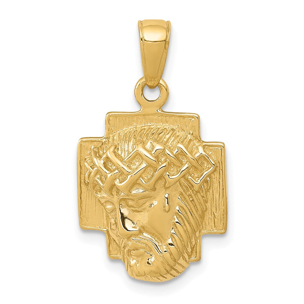 10K / 14K Yellow Gold Gold Polished 2-D Small Jesus Head with Crown Pendant - Product Photo