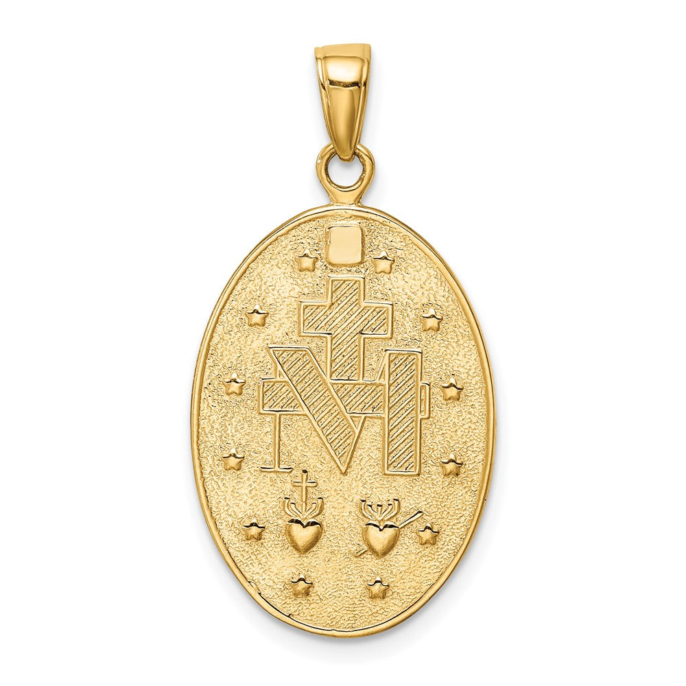 10K / 14K Yellow Gold Gold Satin and Polished Finish Miraculous Medal Pendant - Product Photo