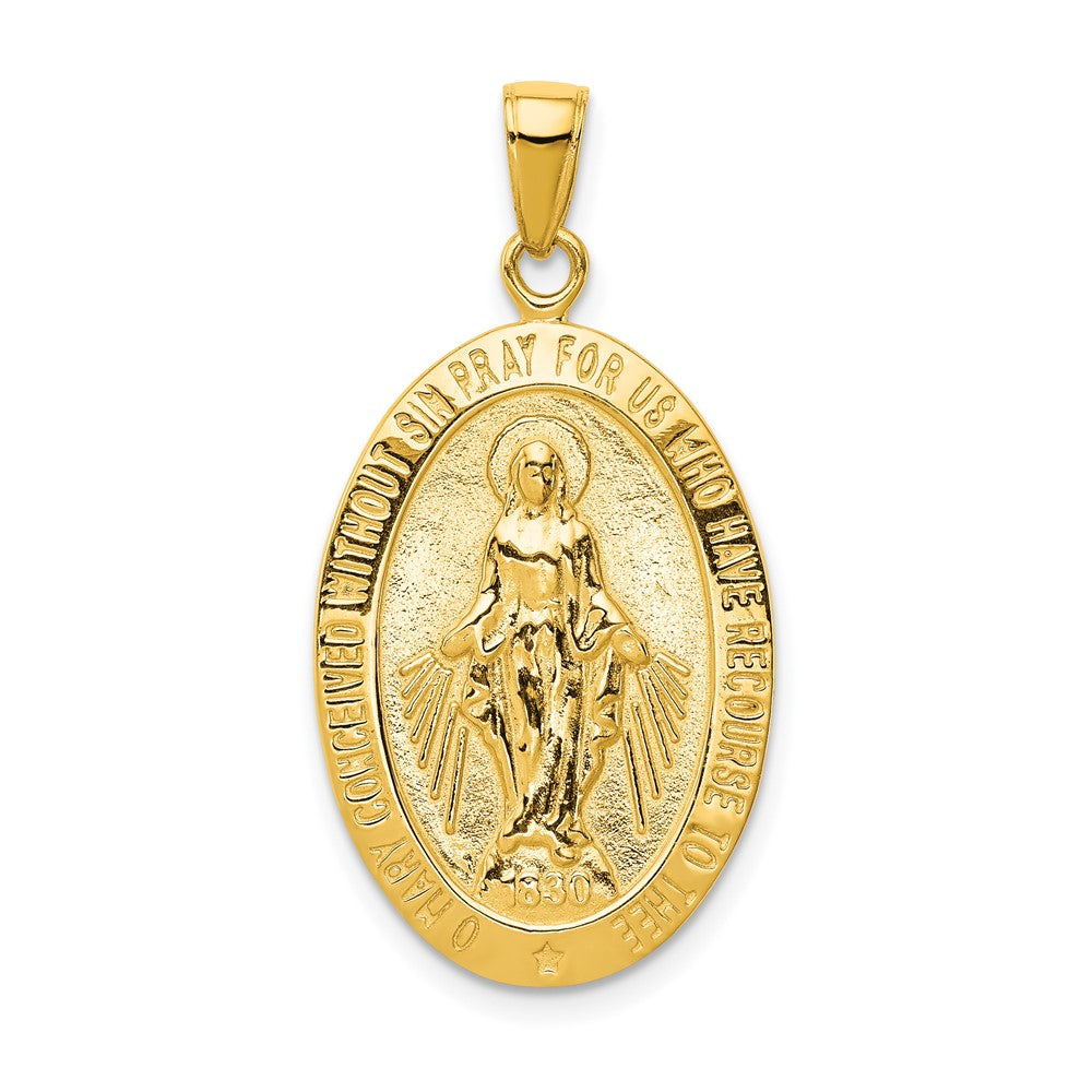 10K / 14K Yellow Gold Gold Satin and Polished Finish Miraculous Medal Pendant - Product Photo
