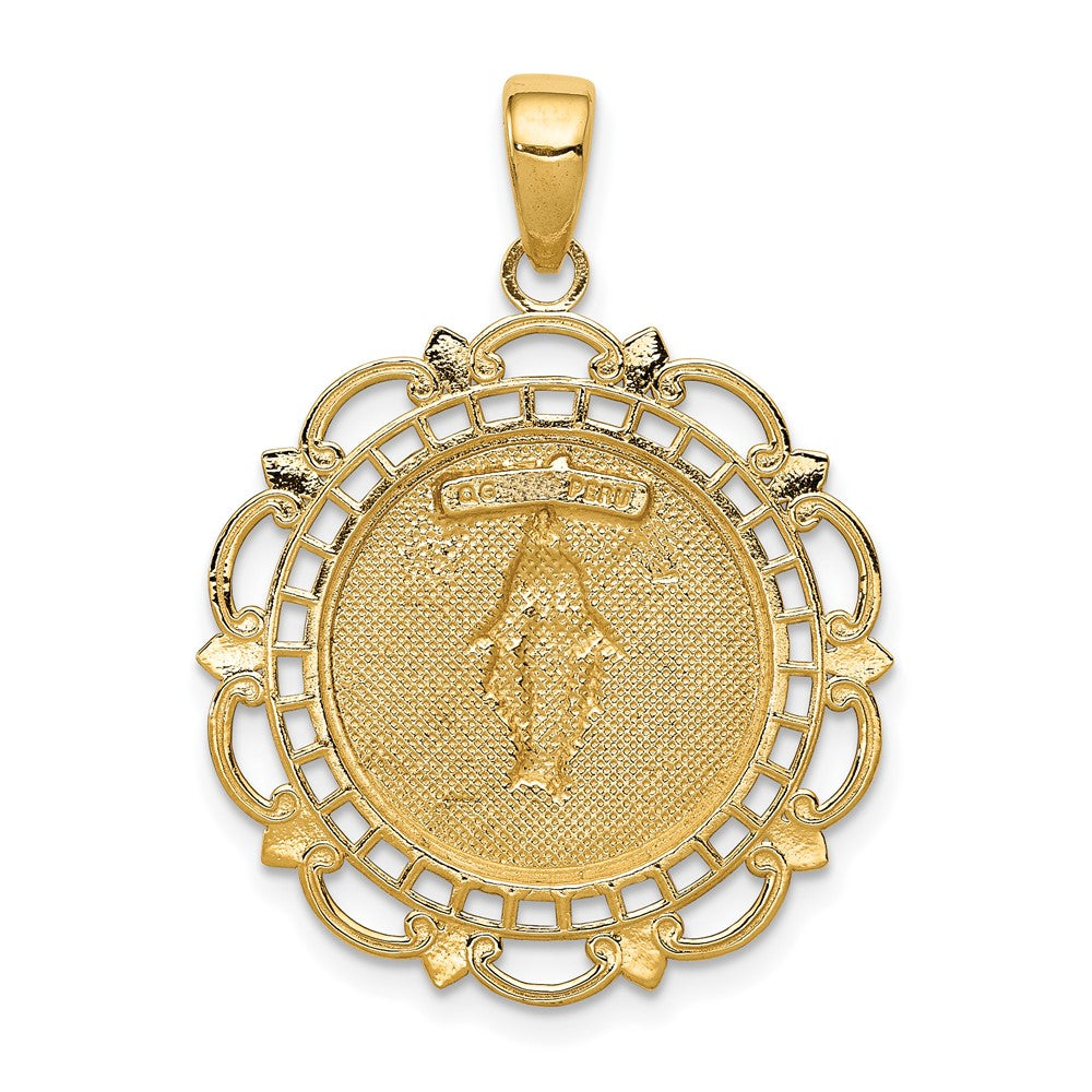 10K / 14K Yellow Gold Polished Miraculous Medal With Scallop Frame Pendant - Product Photo