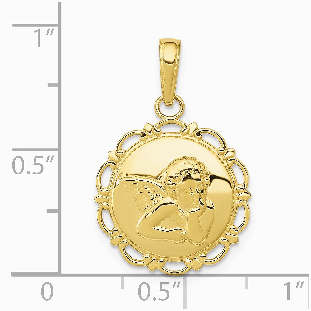 10K / 14K Yellow Gold Gold Polished Angel/Cherub on Round Scallop Frame Pendant - Product Photo