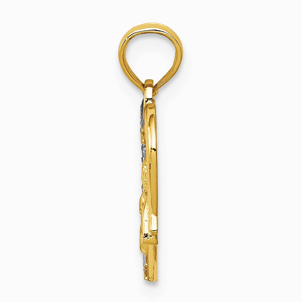 10K / 14K Yellow with Rhodium with Rhodium Angel in Heart w/ Star Pendant - Product Photo