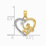 10K / 14K Yellow with Rhodium with Rhodium Angel in Heart w/ Star Pendant - Product Photo
