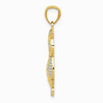 10K / 14K Yellow with Rhodium & Rhodium Polished & Textured Owl Pendant - Product Photo