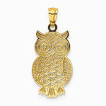 10K / 14K Yellow with Rhodium & Rhodium Polished & Textured Owl Pendant - Product Photo