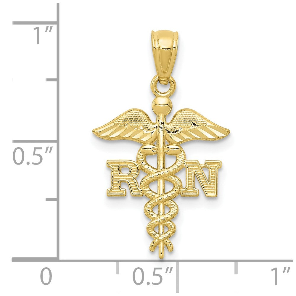 10K / 14K Yellow Gold Diamond-cut Polished RN Nurse Pendant - Product Photo