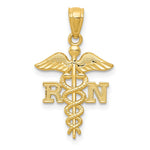 10K / 14K Yellow Gold Diamond-cut Polished RN Nurse Pendant - Product Photo