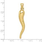 10K / 14K Yellow Gold Hollow Italian Horn Pendant - Product Photo