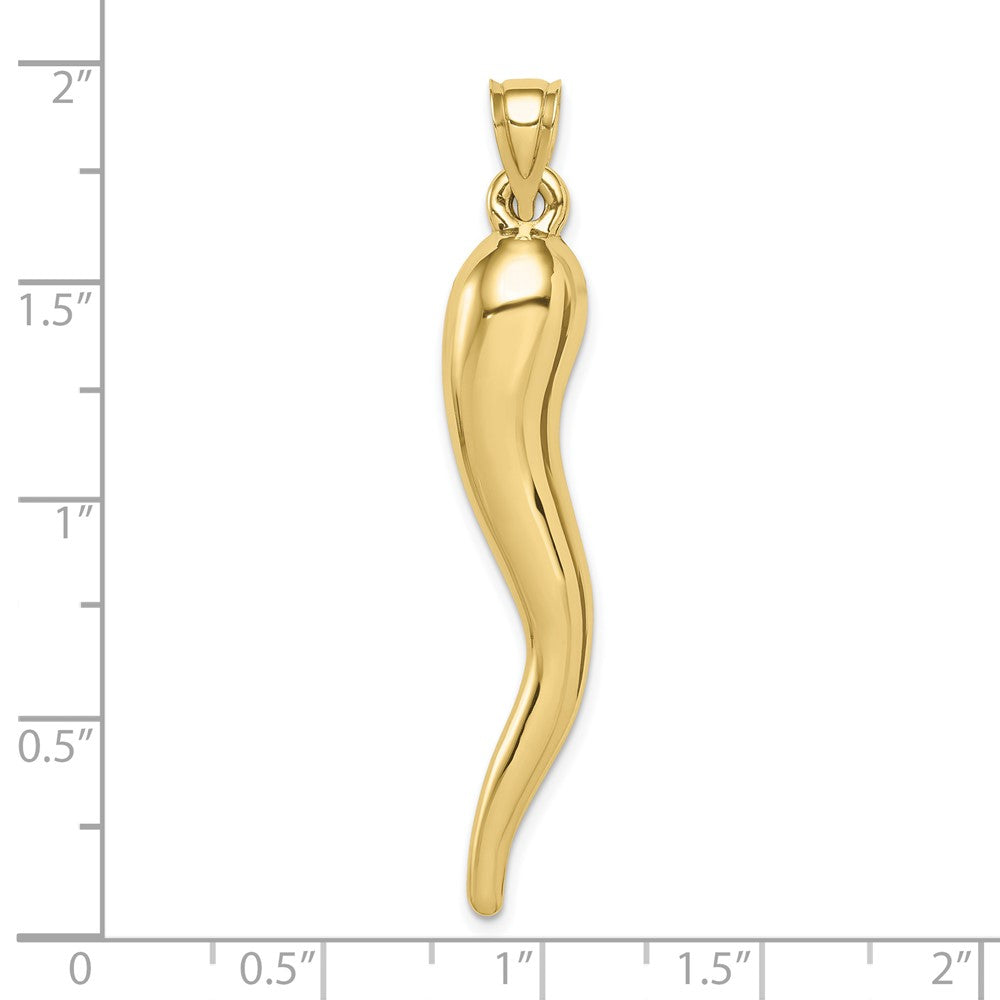 10K / 14K Yellow Gold Hollow Italian Horn Pendant - Product Photo