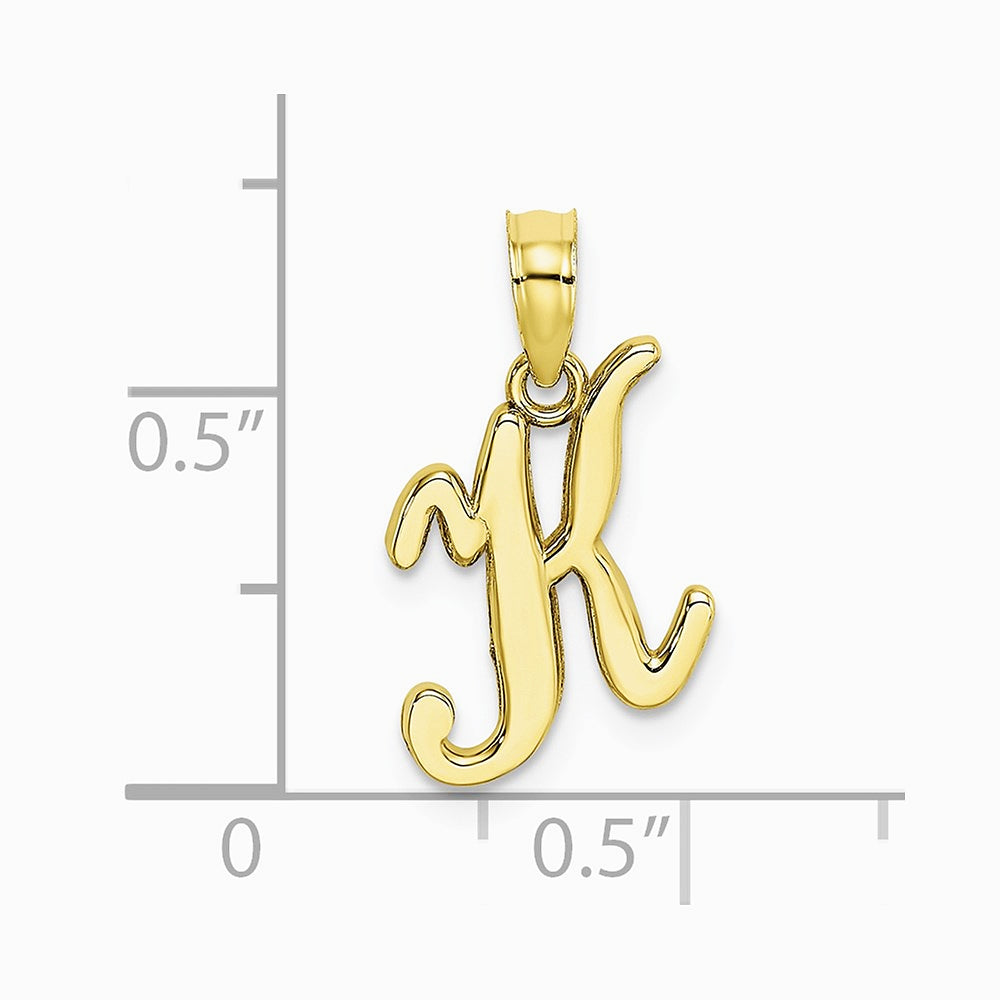 10K / 14K Yellow Gold Polished K Script Initial Charm - Product Photo