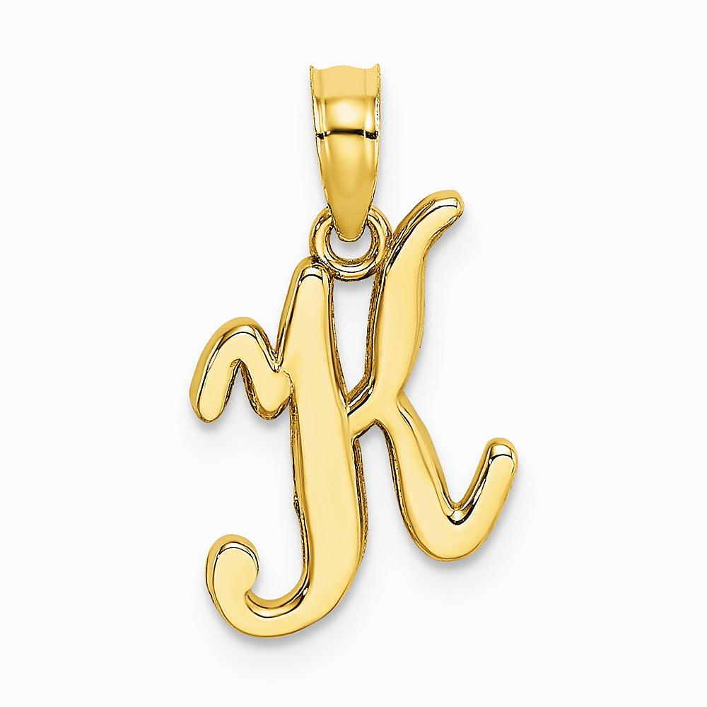 10K / 14K Yellow Gold Polished K Script Initial Charm - Product Photo