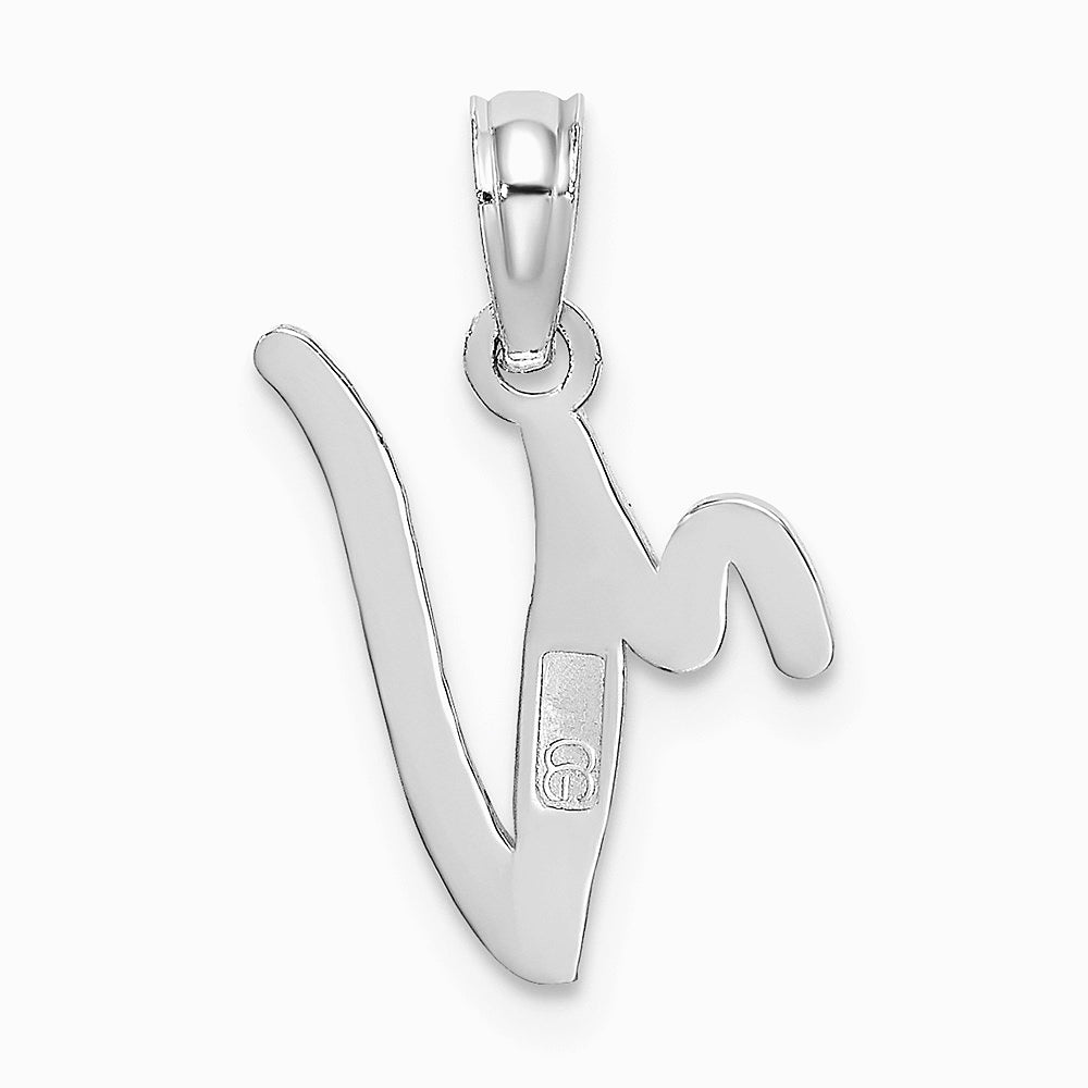 10K / 14K White Gold Polished V Script Initial Charm - Product Photo