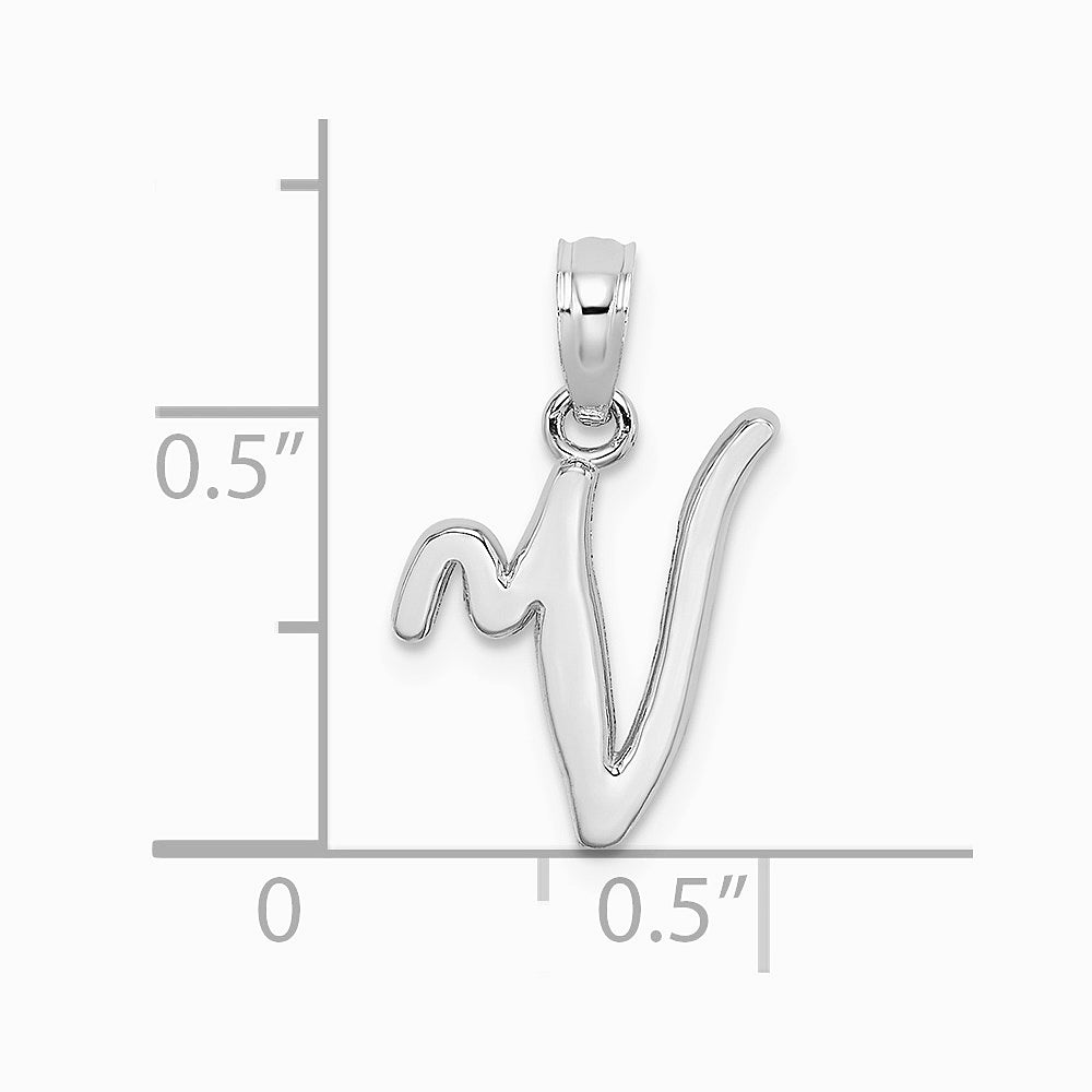 10K / 14K White Gold Polished V Script Initial Charm - Product Photo