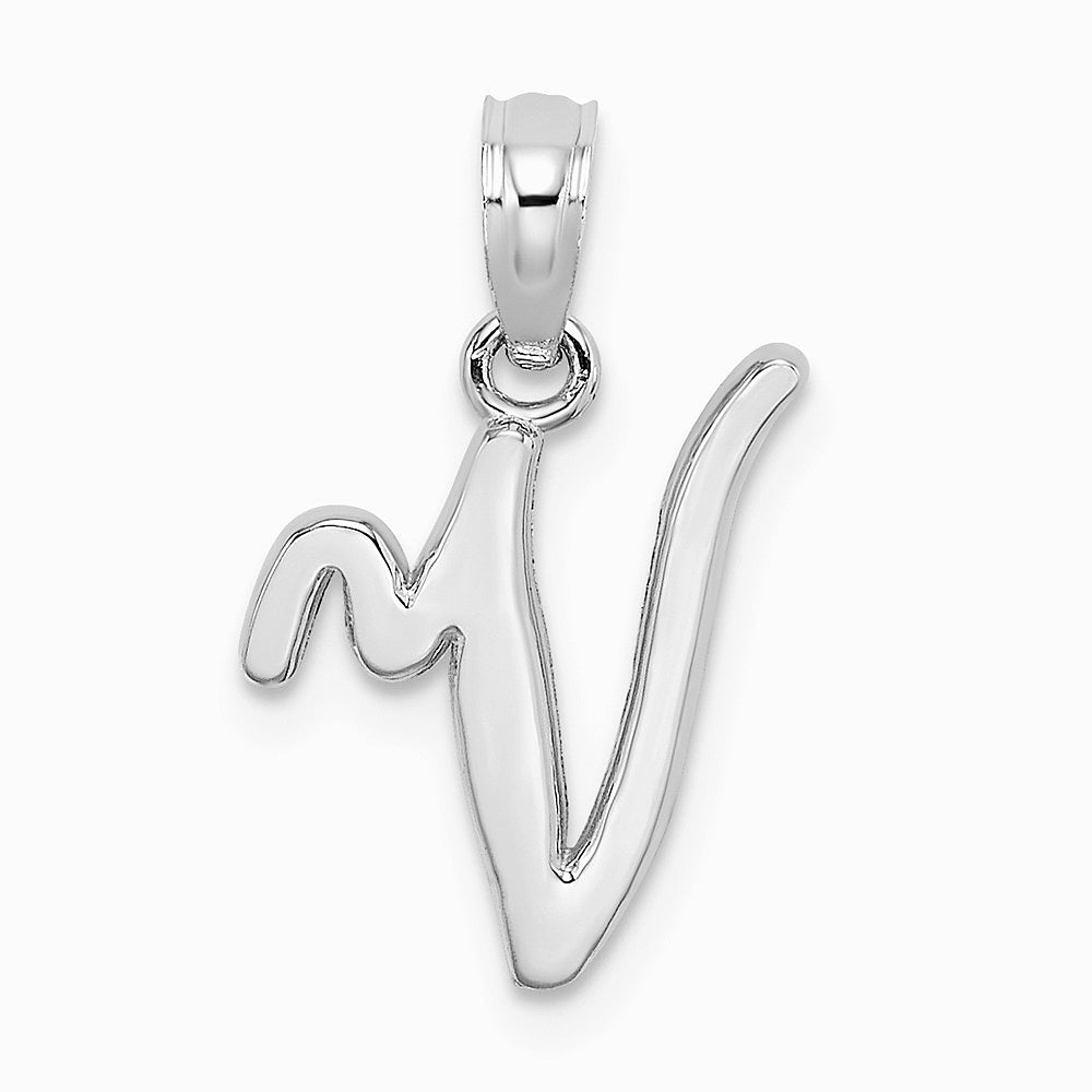 10K / 14K White Gold Polished V Script Initial Charm