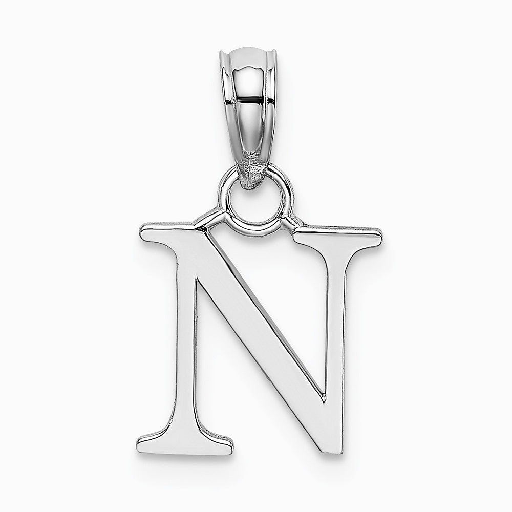 10K / 14K White Gold Polished N Block Initial Charm
