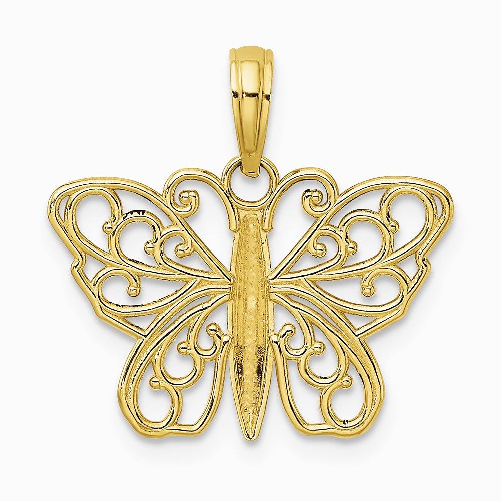 10K / 14K Yellow Gold Filigree Butterfly Charm - Product Photo