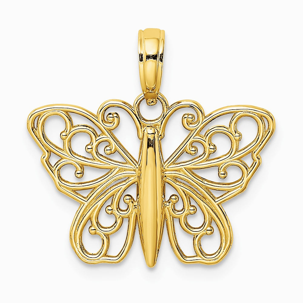 10K / 14K Yellow Gold Filigree Butterfly Charm