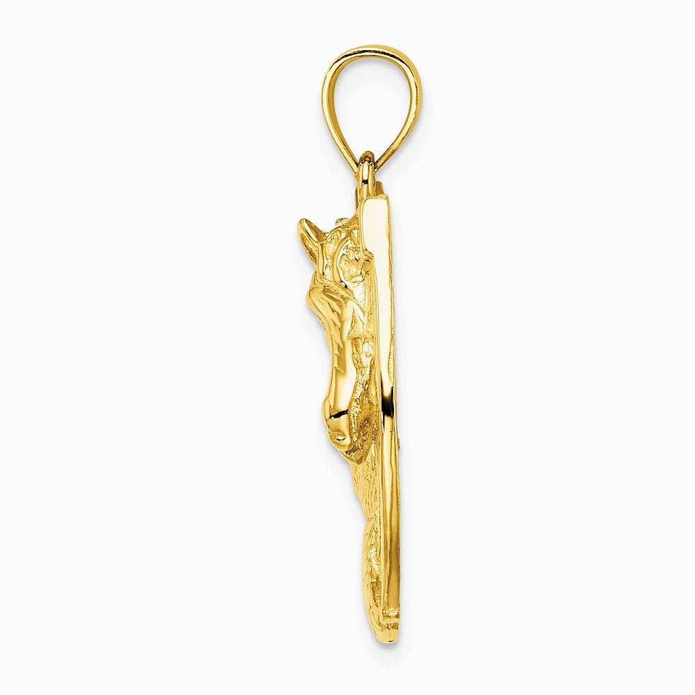 10K / 14K Yellow Gold Polished and Engraved Horse Head In Shoe Charm - Product Photo